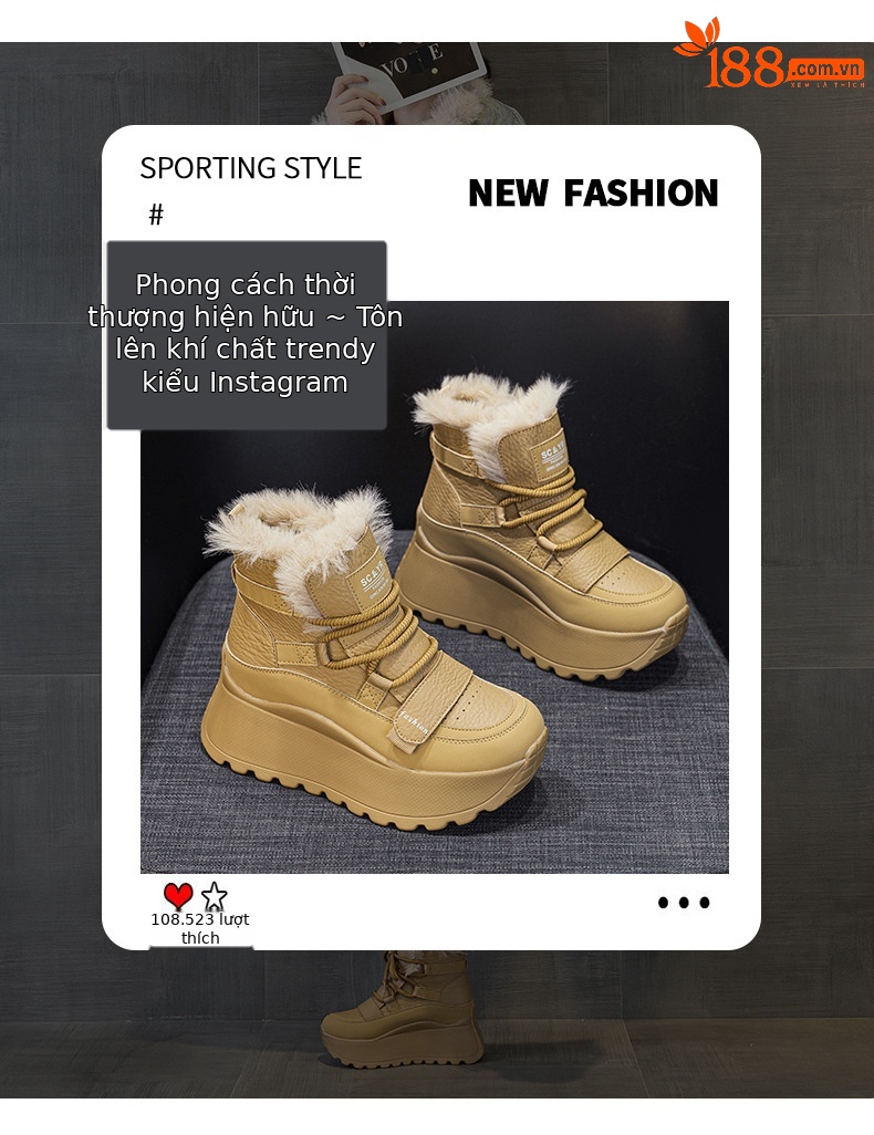 Giày sneaker nữ đế dày tăng chiều cao cổ cao lót lông mùa đông phong cách thể thao đa năng — 5012-1 lông nâu, 5012 lót trắng, 5012-1 lông trắng, 5012 lót nâu chi tiết 3