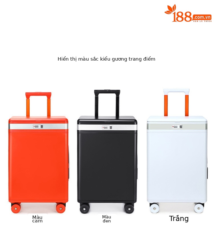 Vali trang điểm có gương, nắp mở bên hông, ngăn sâu lớn, tích hợp đèn LED điều chỉnh độ sáng, giá đỡ USB và giá đỡ điện thoại — Đêm cực đen + tay cầm đen + bánh xe đen chi tiết 18