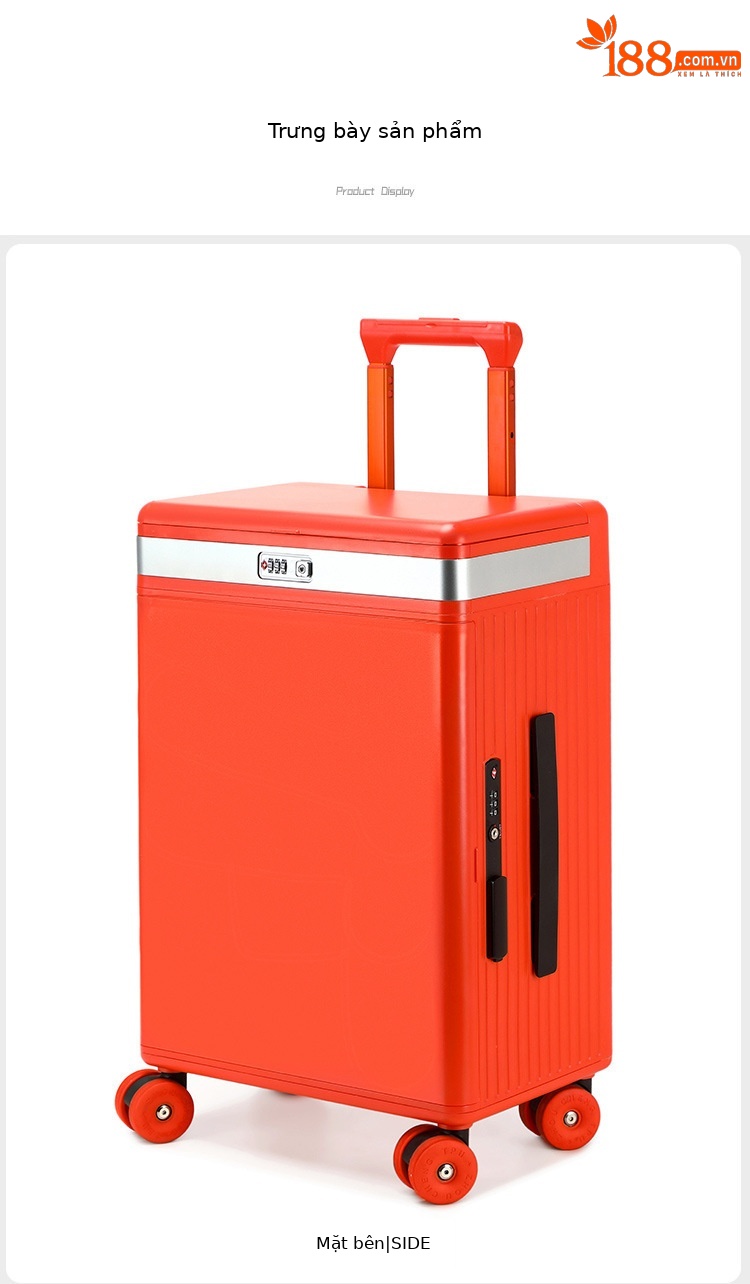 Vali trang điểm có gương, nắp mở bên hông, ngăn sâu lớn, sạc USB, giá đỡ cốc điều chỉnh độ sáng, giá đỡ điện thoại — Đêm cực đen + tay cầm đen + bánh xe đen chi tiết 20