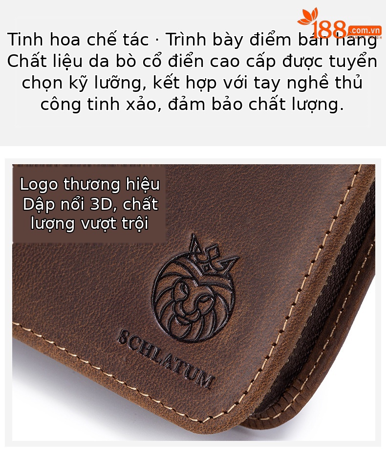 Ví da bò hộ chiếu nam phong cách cổ điển nhiều ngăn thẻ — Nâu cà phê chi tiết 8