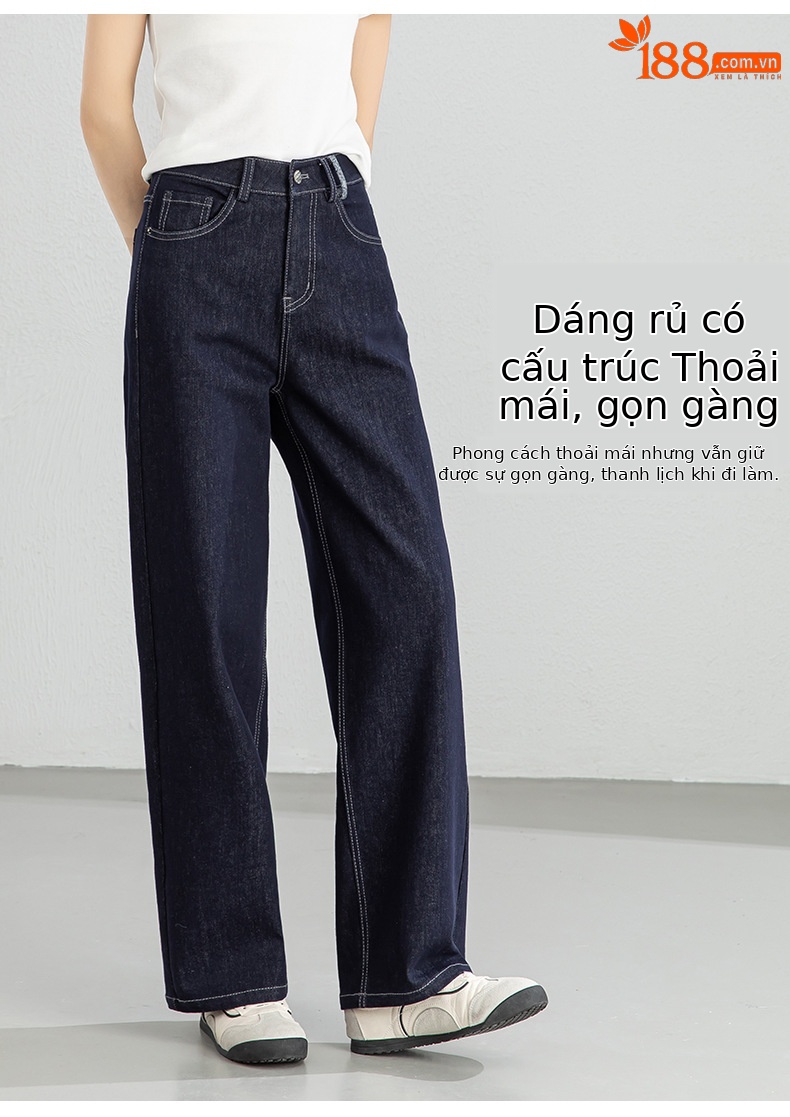 Quần jean nữ ống rộng dáng suông, cạp cao, chất denim chống phai màu, mỏng nhẹ mùa xuân — Xanh da trờicolor chi tiết 8