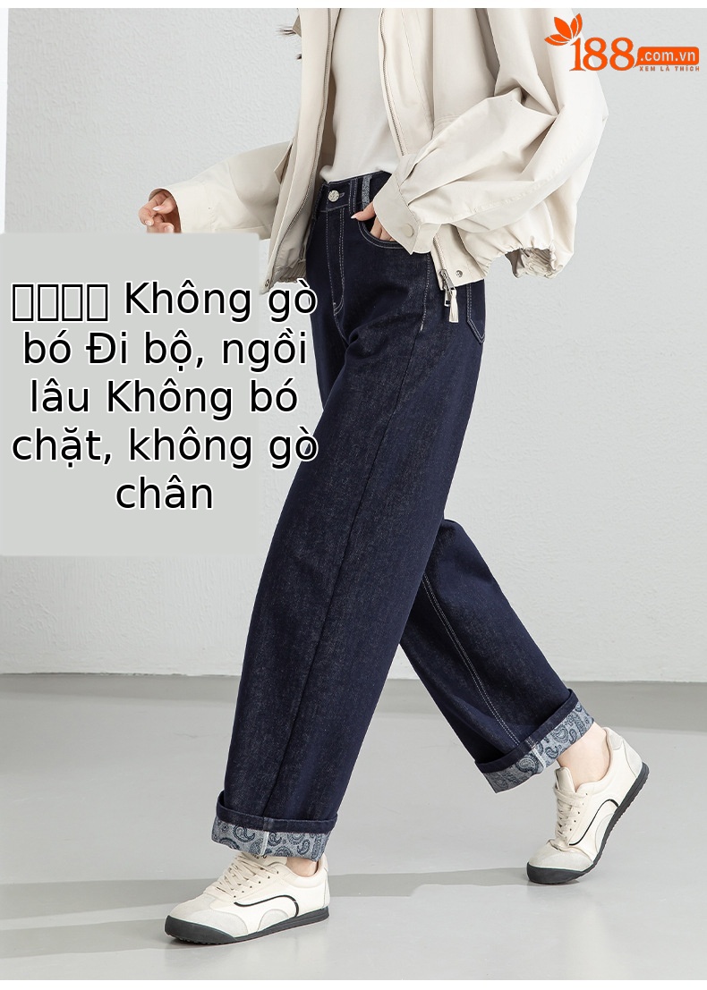 Quần jean nữ ống rộng dáng suông, cạp cao, chất denim chống phai màu, mỏng nhẹ mùa xuân — Xanh da trờicolor chi tiết 9