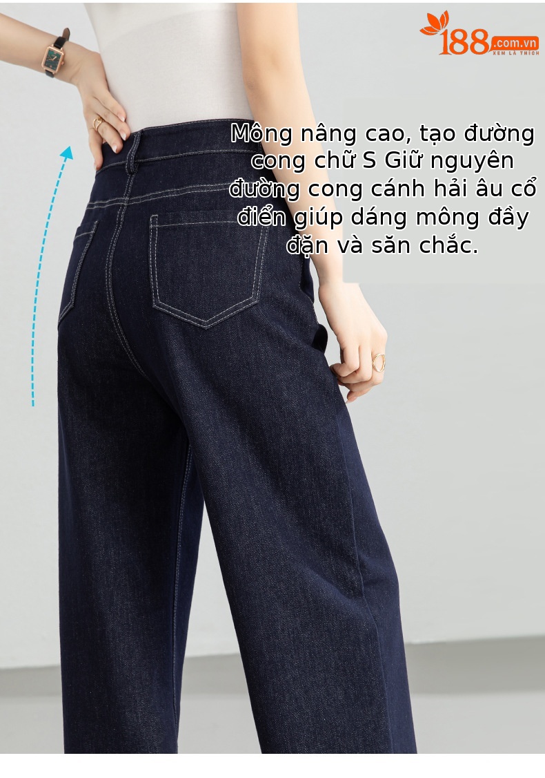 Quần jean nữ ống rộng dáng suông, cạp cao, chất denim chống phai màu, mỏng nhẹ mùa xuân — Xanh da trờicolor chi tiết 10