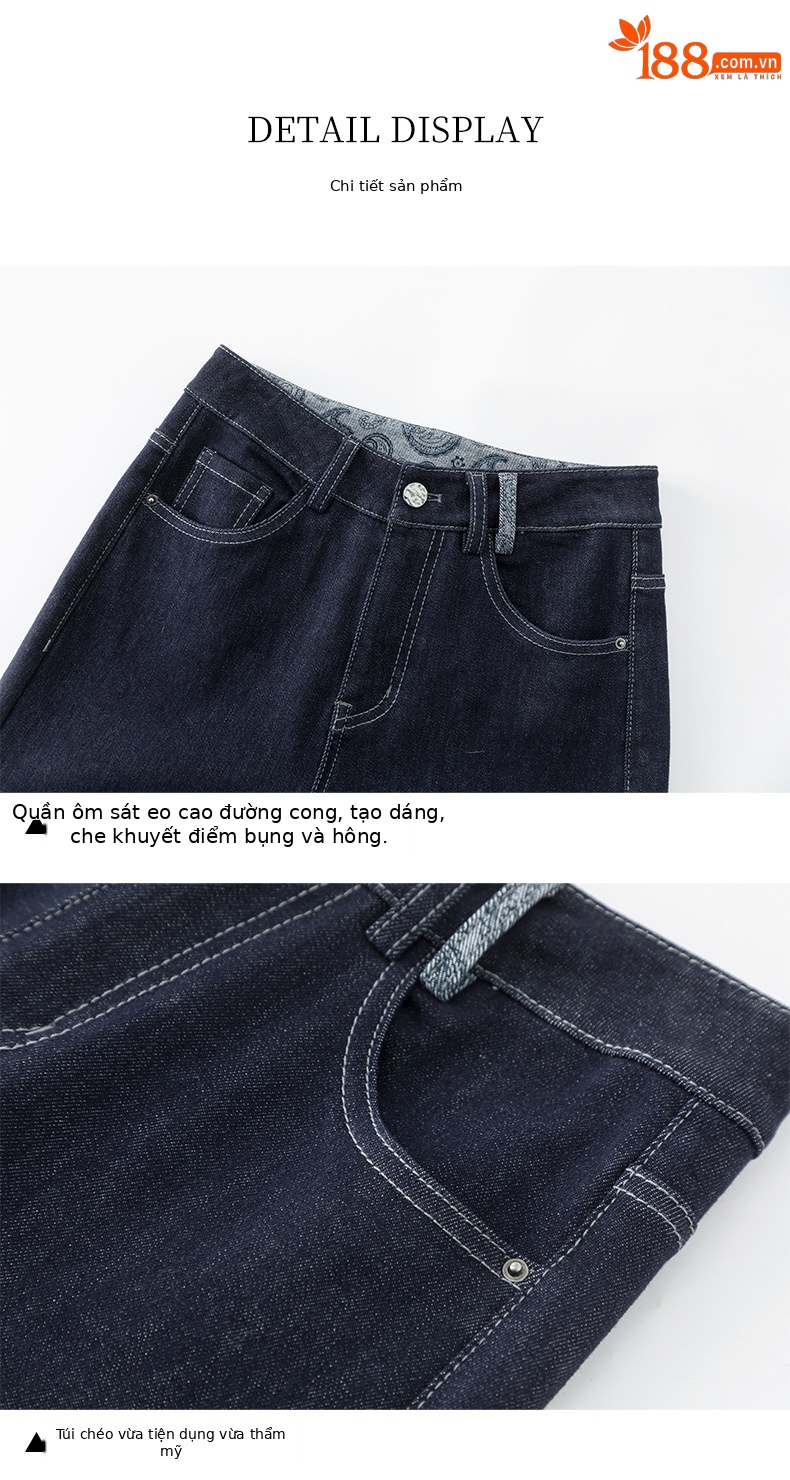 Quần jean nữ ống rộng dáng suông, cạp cao, chất denim chống phai màu, mỏng nhẹ mùa xuân — Xanh da trờicolor chi tiết 11
