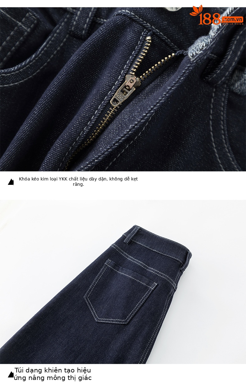 Quần jean nữ ống rộng dáng suông, cạp cao, chất denim chống phai màu, mỏng nhẹ mùa xuân — Xanh da trờicolor chi tiết 13