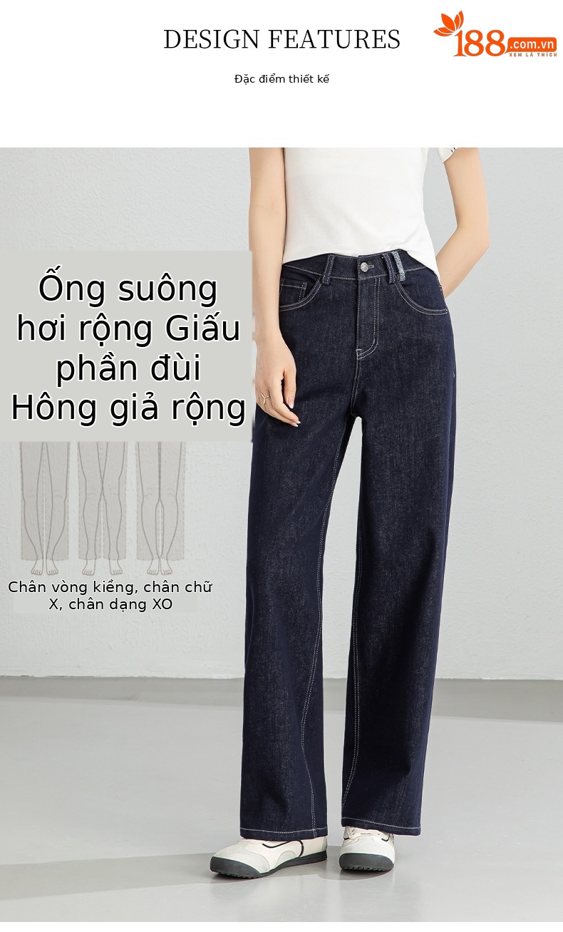 Quần jean nữ ống rộng dáng suông, cạp cao, chất denim chống phai màu, mỏng nhẹ mùa xuân — Xanh da trờicolor chi tiết 5