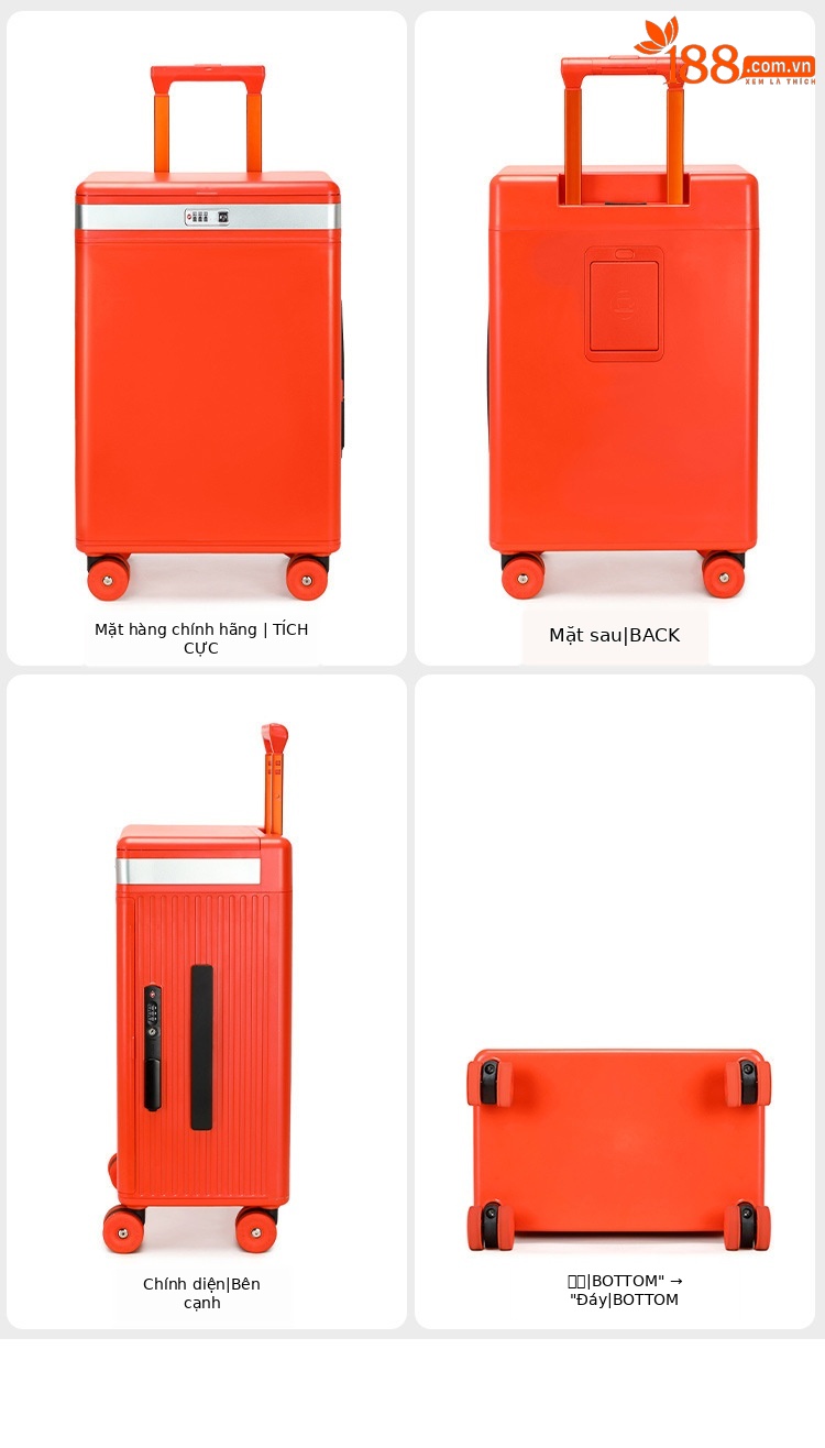 Vali đựng đồ trang điểm chuyên nghiệp có gương điều chỉnh độ sáng, nắp mở bên hông, ngăn sâu lớn, tích hợp USB và giá đỡ cốc — Đêm cực đen + tay cầm đen + bánh xe đen chi tiết 21