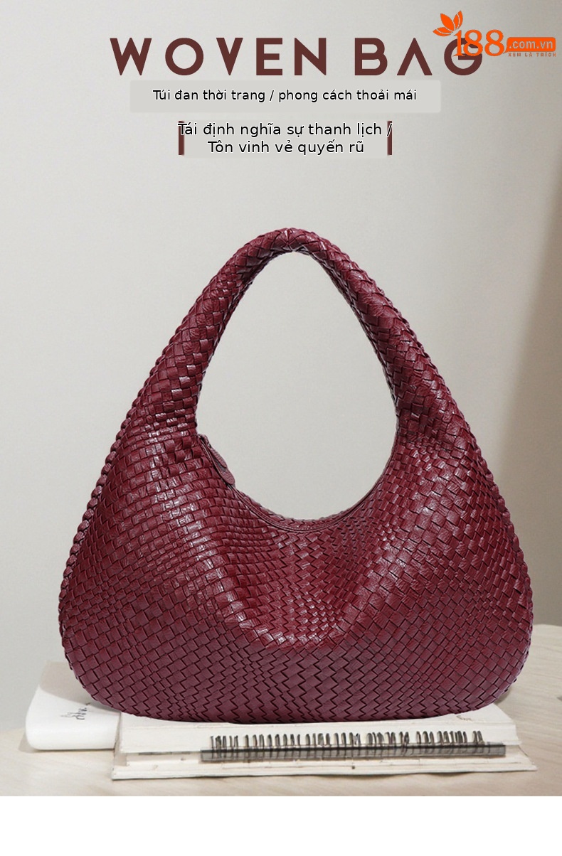 Túi đeo chéo nữ handmade đan dây hình lưỡi liềm, phong cách giải trí, dung tích lớn, đi làm hàng ngày chi tiết 1