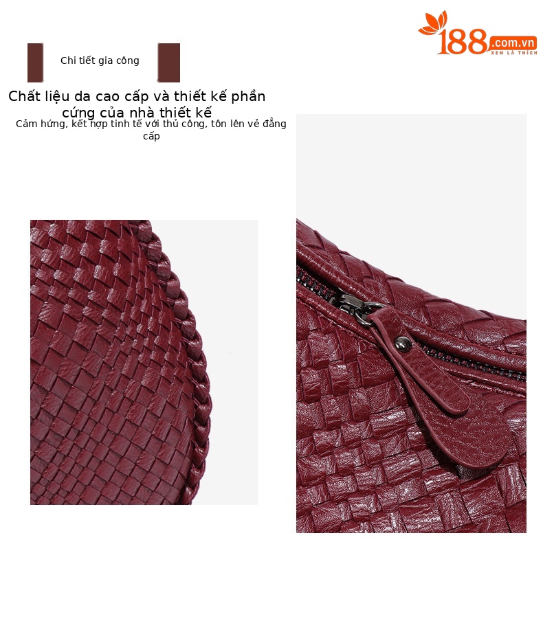 Túi đeo chéo nữ handmade đan dây hình lưỡi liềm, phong cách giải trí, dung tích lớn, đi làm hàng ngày chi tiết 9