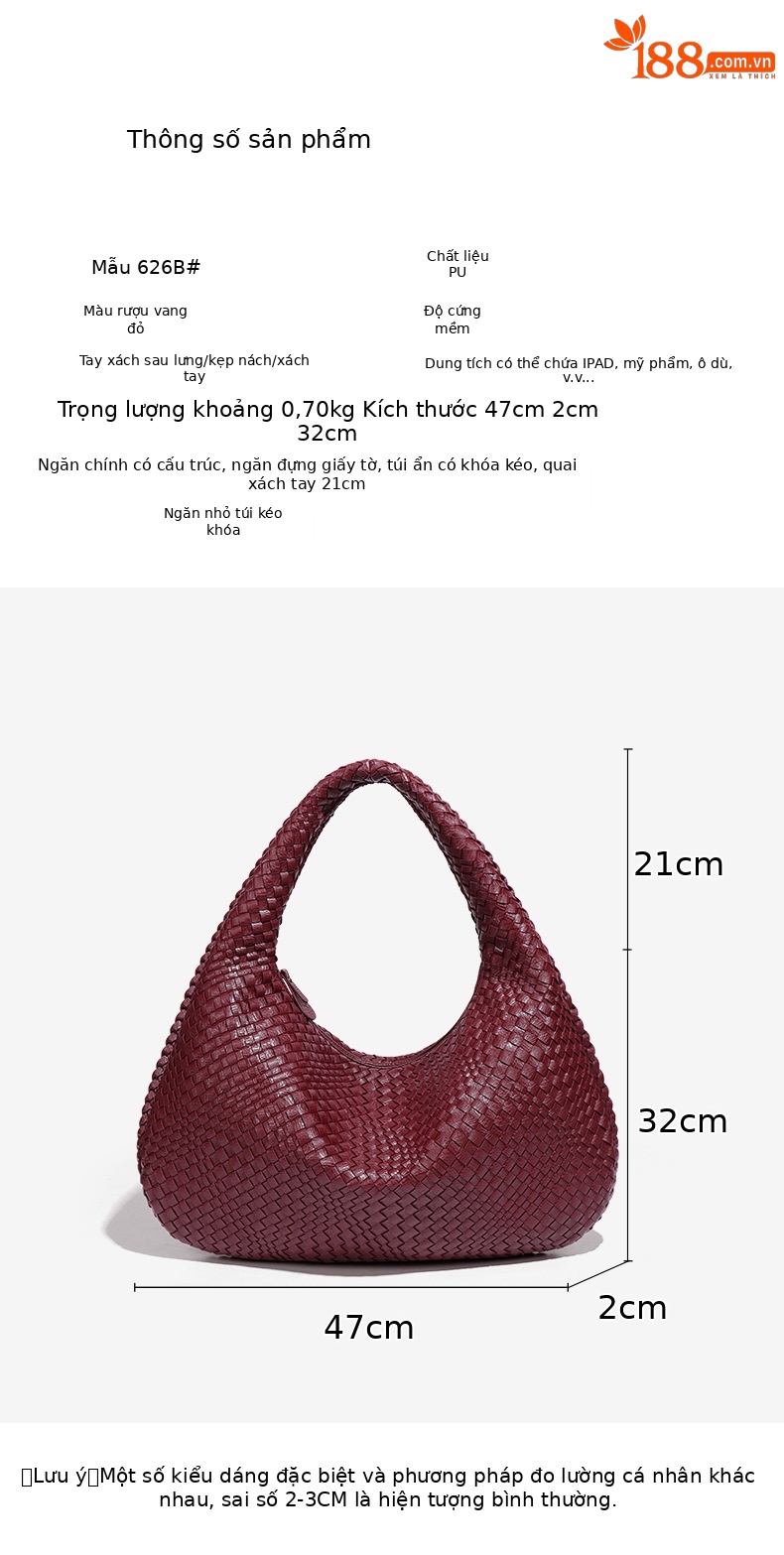 Túi đeo chéo nữ handmade đan dây hình lưỡi liềm, phong cách giải trí, dung tích lớn, đi làm hàng ngày chi tiết 13