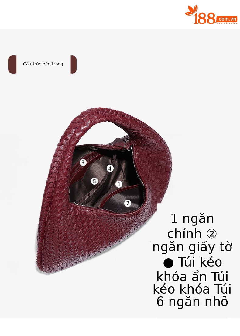 Túi đeo chéo nữ handmade đan dây hình lưỡi liềm, phong cách giải trí, dung tích lớn, đi làm hàng ngày chi tiết 14