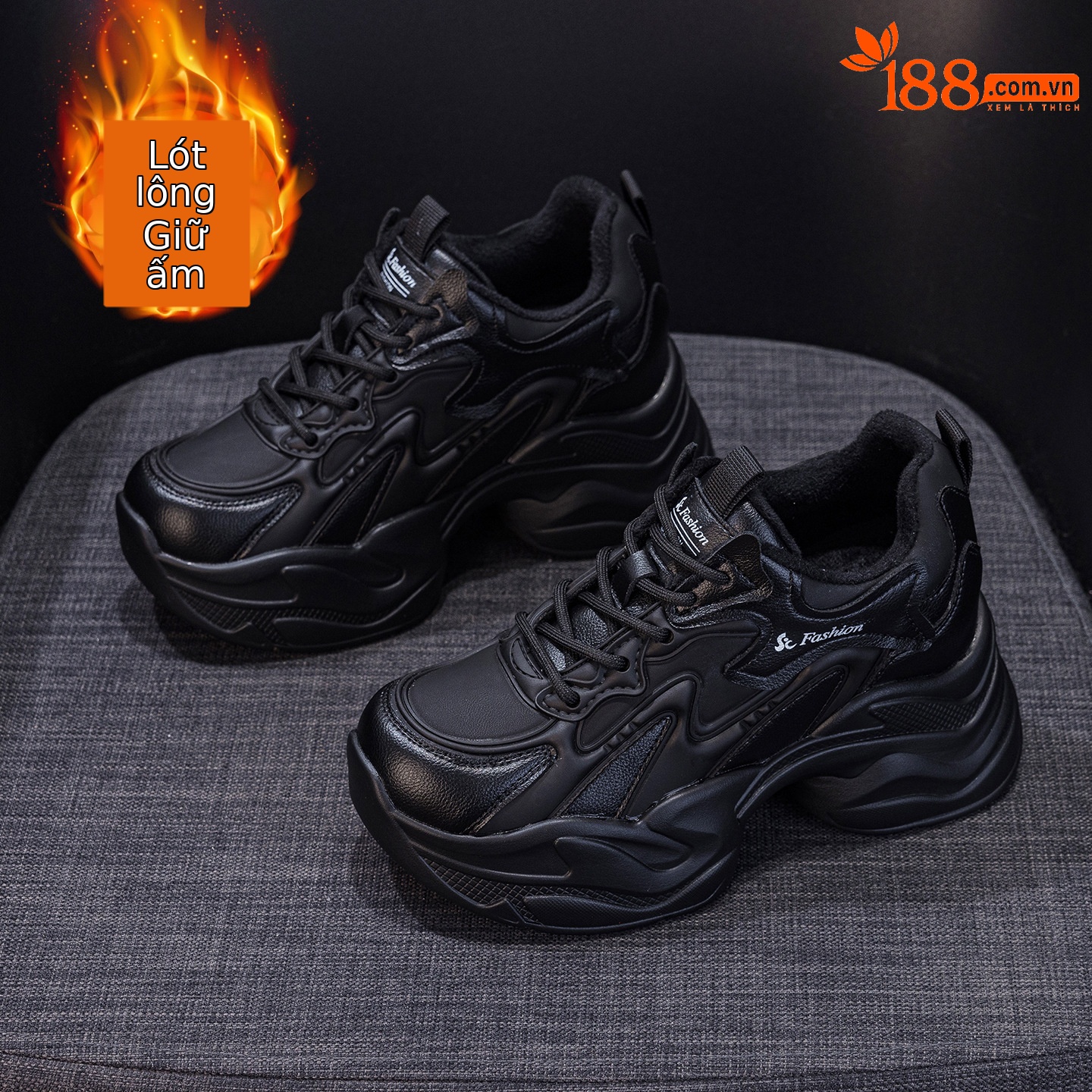 Giày sneaker nữ đế dày tăng chiều cao phong cách thể thao — Đen lót lông 5351-1, Đen lót đơn 5353, Be lót lông 5351-1, Be lót đơn 5351