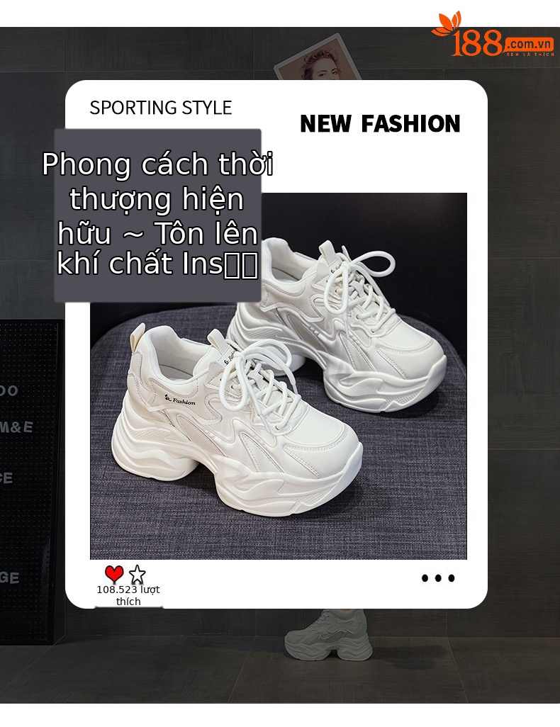 Giày sneaker nữ đế dày tăng chiều cao phong cách thể thao — Đen lót lông 5351-1, Đen lót đơn 5353, Be lót lông 5351-1, Be lót đơn 5351 chi tiết 3