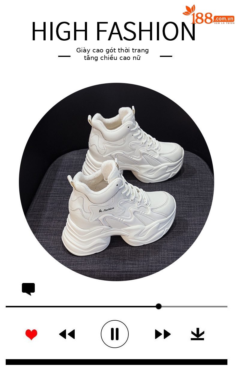 Giày sneaker nữ đế dày tăng chiều cao phong cách thể thao — Đen lót lông 5351-1, Đen lót đơn 5353, Be lót lông 5351-1, Be lót đơn 5351 chi tiết 5