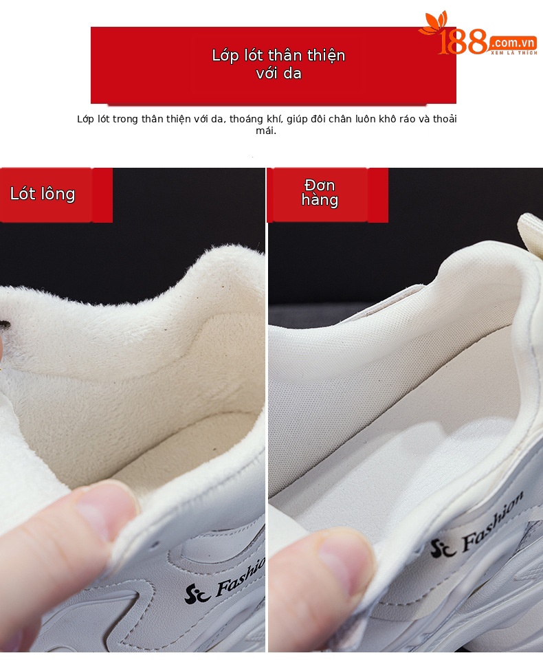 Giày sneaker nữ đế dày tăng chiều cao phong cách thể thao — Đen lót lông 5351-1, Đen lót đơn 5353, Be lót lông 5351-1, Be lót đơn 5351 chi tiết 8