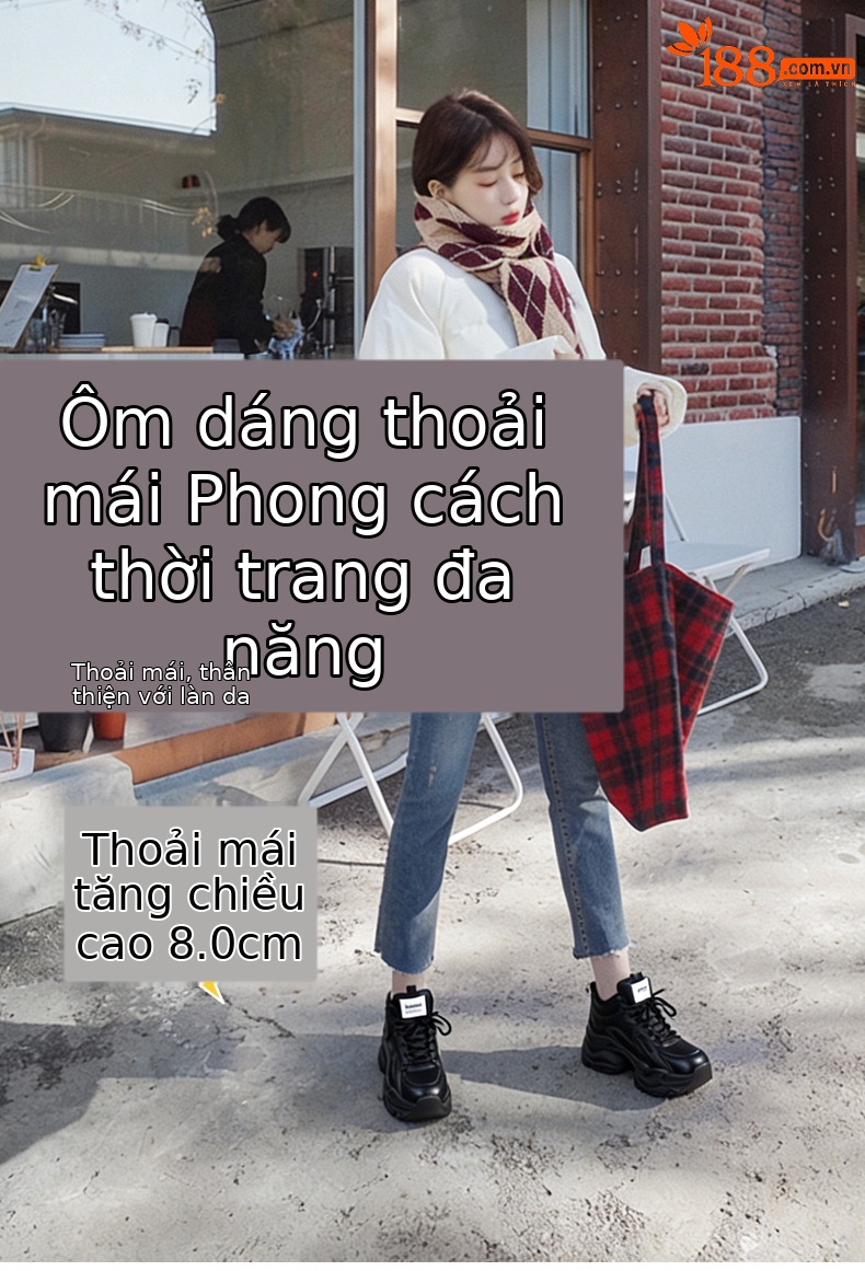 Giày sneaker nữ đế dày tăng chiều cao phong cách thể thao — Đen lót lông 5351-1, Đen lót đơn 5353, Be lót lông 5351-1, Be lót đơn 5351 chi tiết 1