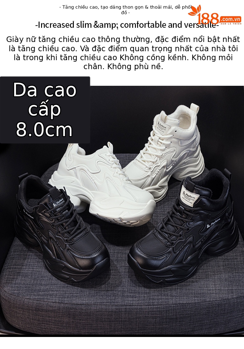 Giày sneaker nữ đế dày tăng chiều cao phong cách thể thao — Đen lót lông 5351-1, Đen lót đơn 5353, Be lót lông 5351-1, Be lót đơn 5351 chi tiết 2