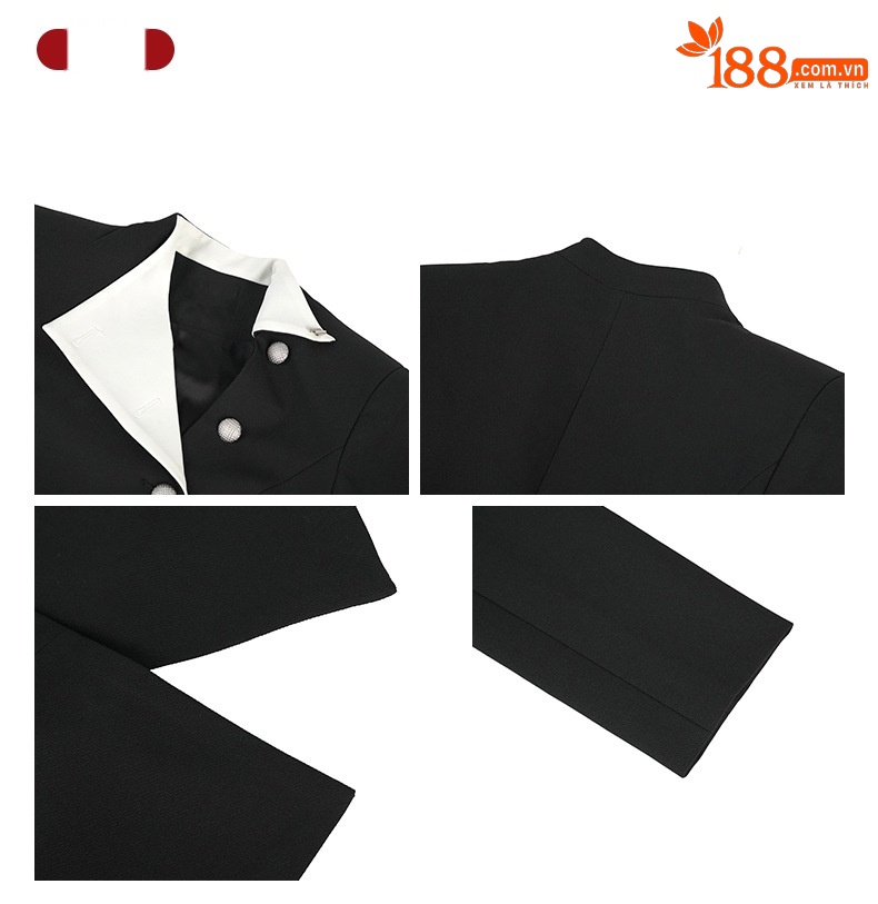Áo blazer nữ đen trắng phối màu thắt lưng, kiểu dáng công sở hiện đại — đen chi tiết 2