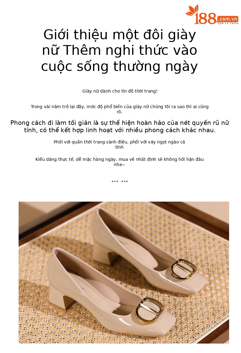 Giày cao gót nữ mũi vuông gót dày khóa vuông phong cách công sở — Rượu vang đỏ chi tiết 2