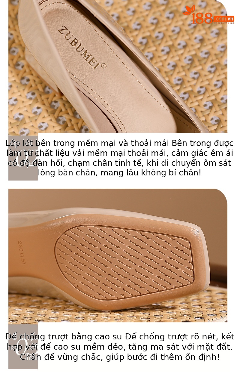 Giày cao gót nữ mũi vuông gót dày khóa vuông phong cách công sở — Rượu vang đỏ chi tiết 5