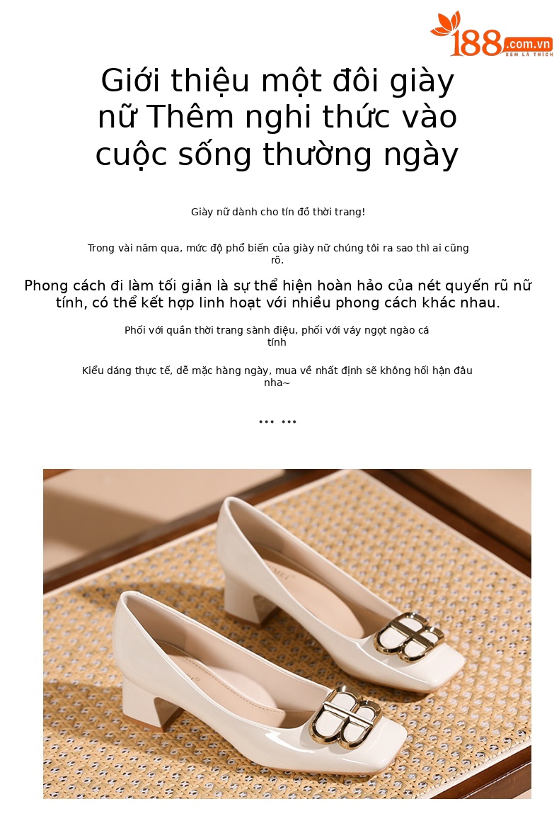 Giày cao gót nữ mũi vuông gót thô phong cách Pháp, khóa bướm sang trọng — màu đen chi tiết 2