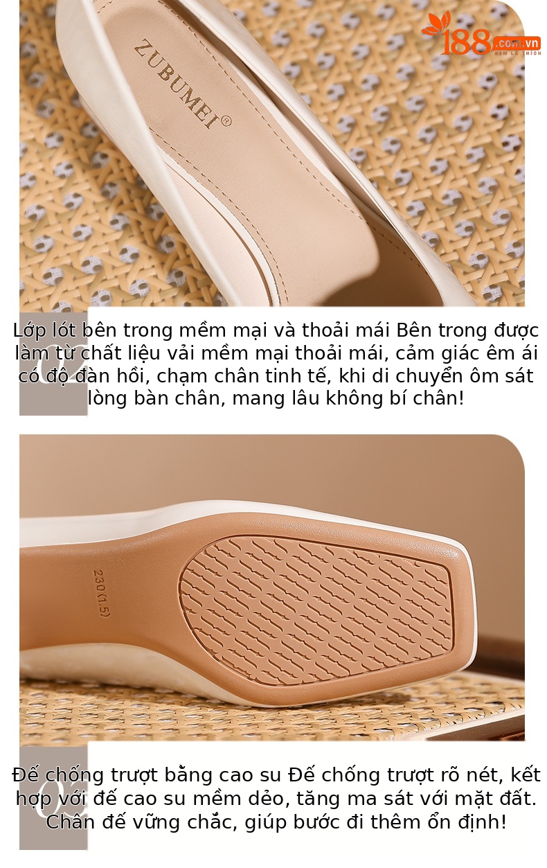 Giày cao gót nữ mũi vuông gót thô phong cách Pháp, khóa bướm sang trọng — màu đen chi tiết 5