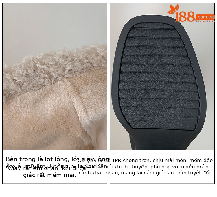 Boot nữ cổ cao ôm bắp chân lông cừu nhân tạo, mũi vuông, gót thô, khóa kéo bên, phong cách cổ điển — màu nâu chi tiết 6