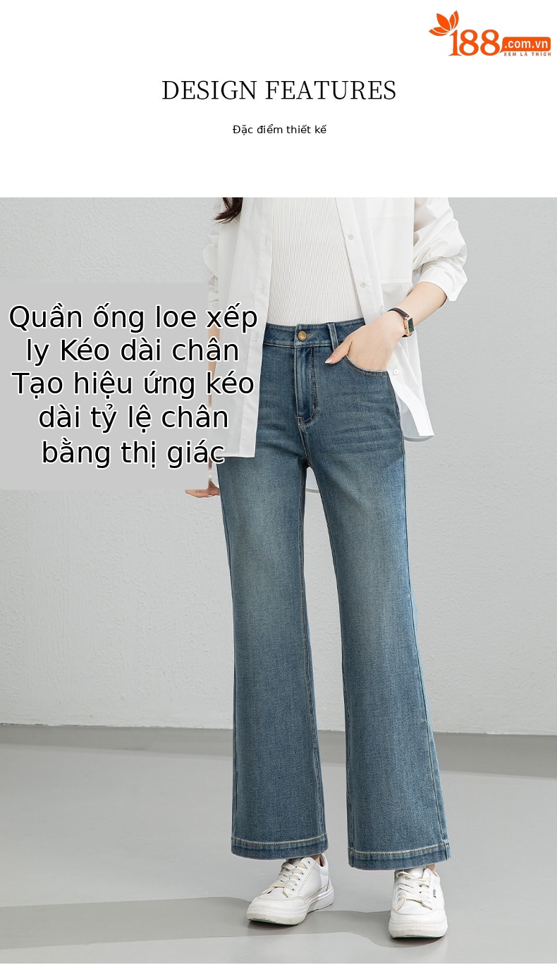Quần jean nữ ống loe nhẹ cạp cao dáng 9 phân chất liệu Tencel — Cao bồi xanh chi tiết 5