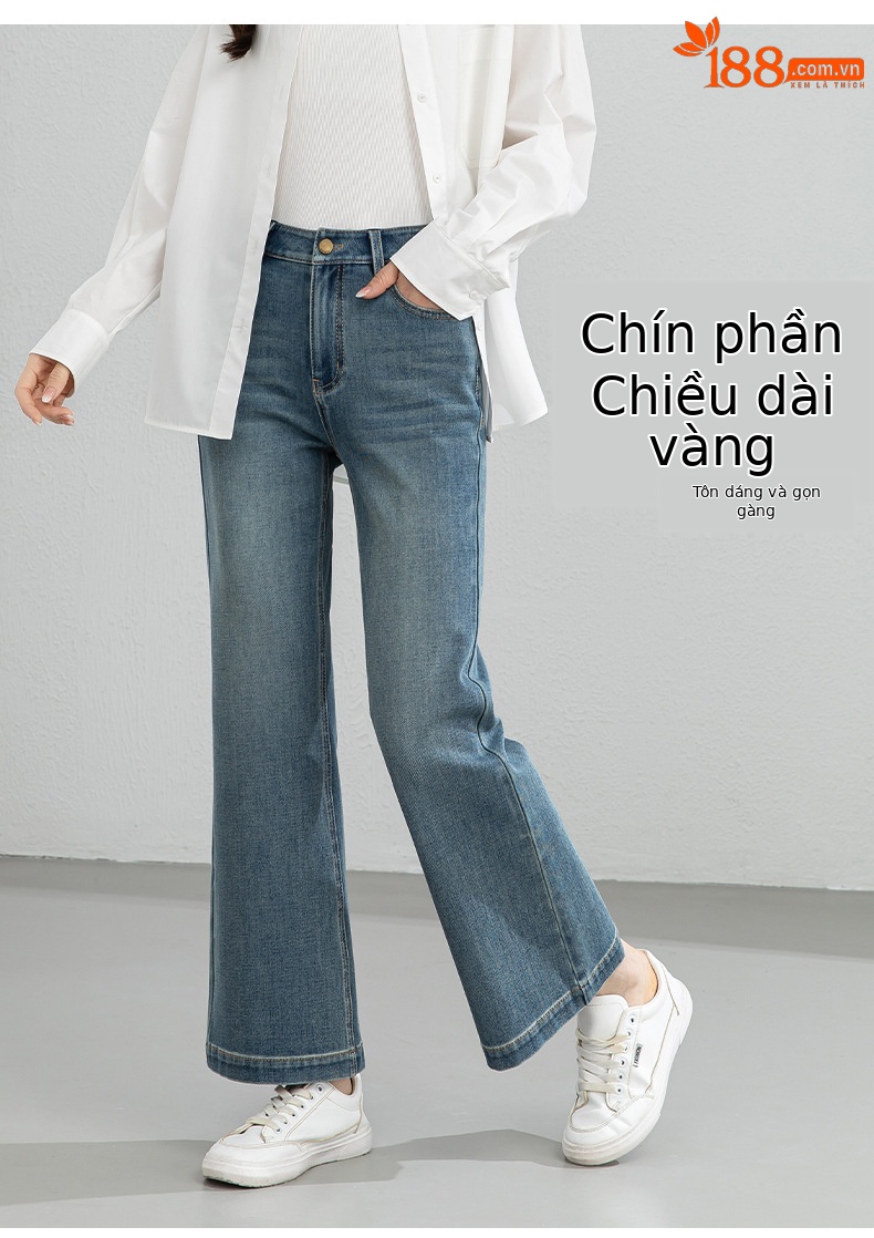 Quần jean nữ ống loe nhẹ cạp cao dáng 9 phân chất liệu Tencel — Cao bồi xanh chi tiết 6