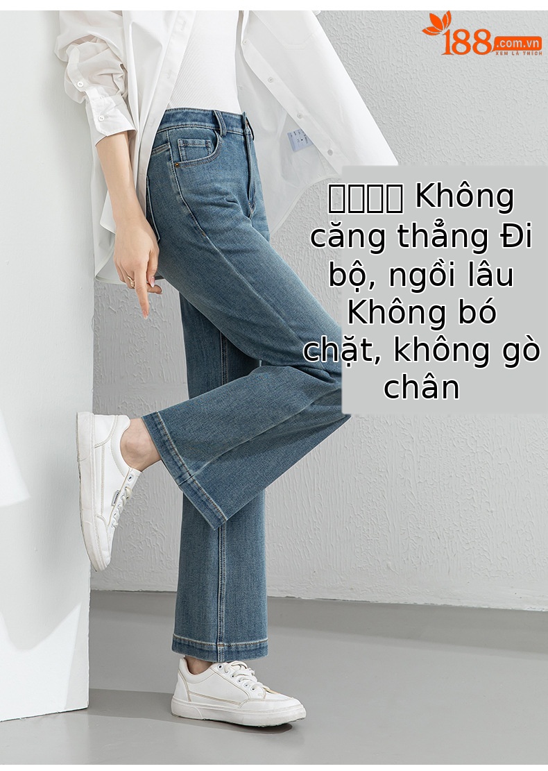 Quần jean nữ ống loe nhẹ cạp cao dáng 9 phân chất liệu Tencel — Cao bồi xanh chi tiết 8