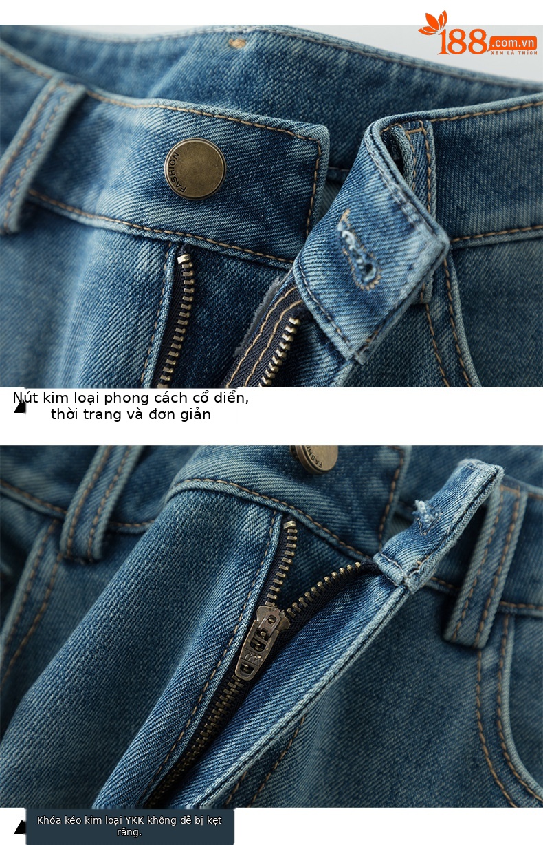Quần jean nữ ống loe nhẹ cạp cao dáng 9 phân chất liệu Tencel — Cao bồi xanh chi tiết 13