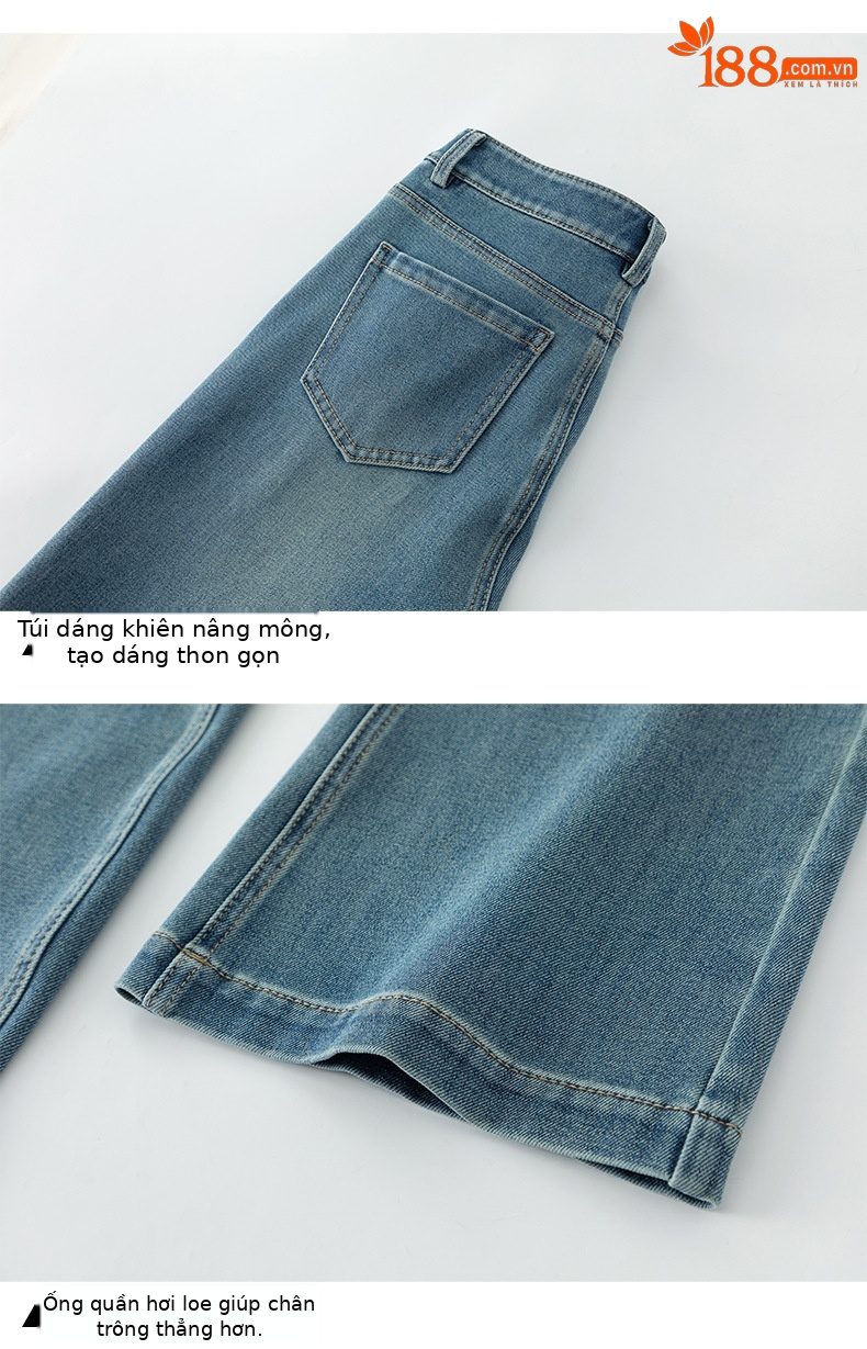 Quần jean nữ ống loe nhẹ cạp cao dáng 9 phân chất liệu Tencel — Cao bồi xanh chi tiết 14