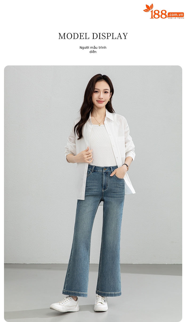 Quần jean nữ ống loe nhẹ cạp cao dáng 9 phân chất liệu Tencel — Cao bồi xanh chi tiết 16