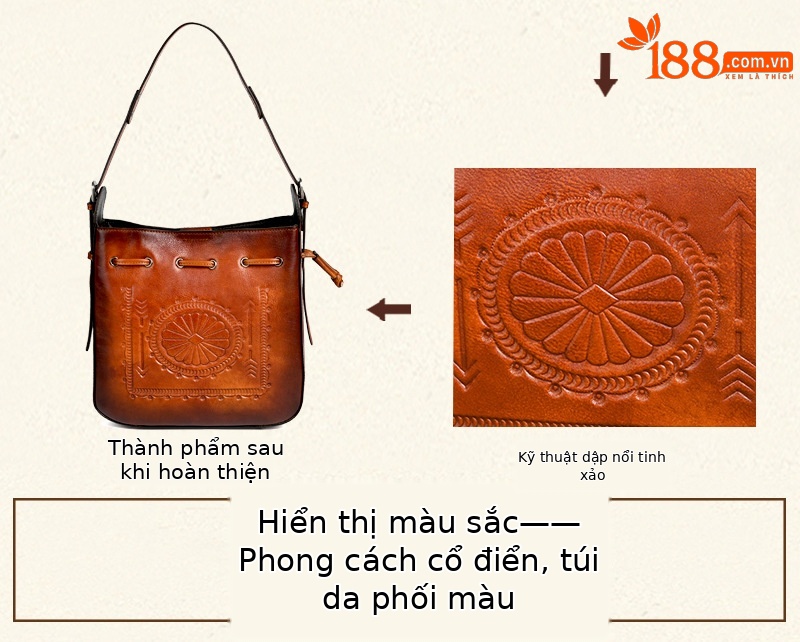 Túi tote da bò cổ điển phong cách vintage, đáy rộng, dung tích lớn, quai đeo vai — Màu xanh lá cây chi tiết 3
