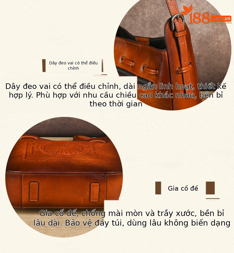 Túi tote da bò cổ điển phong cách vintage, đáy rộng, dung tích lớn, quai đeo vai — Màu xanh lá cây chi tiết 8