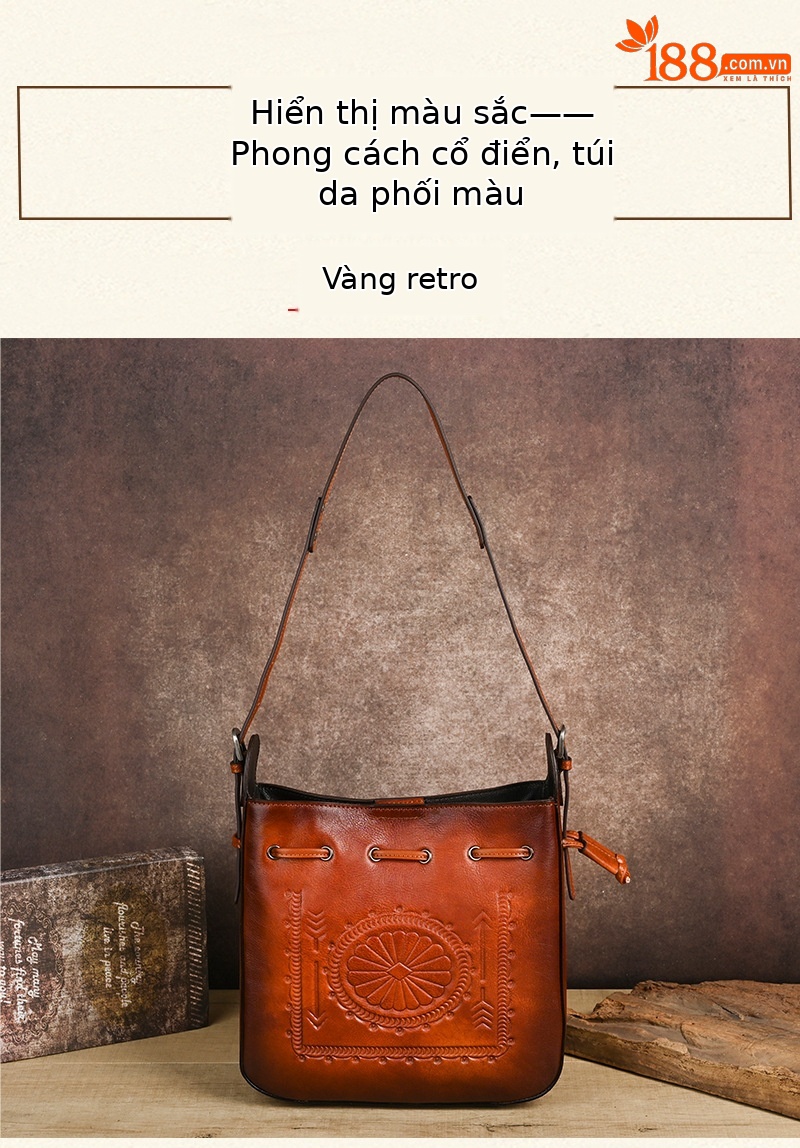 Túi tote da bò cổ điển phong cách vintage, đáy rộng, dung tích lớn, quai đeo vai — Màu xanh lá cây chi tiết 14