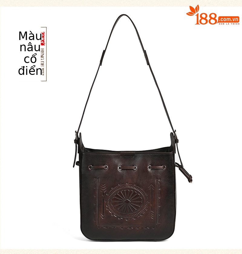 Túi tote da bò cổ điển phong cách vintage, đáy rộng, dung tích lớn, quai đeo vai — Màu xanh lá cây chi tiết 21