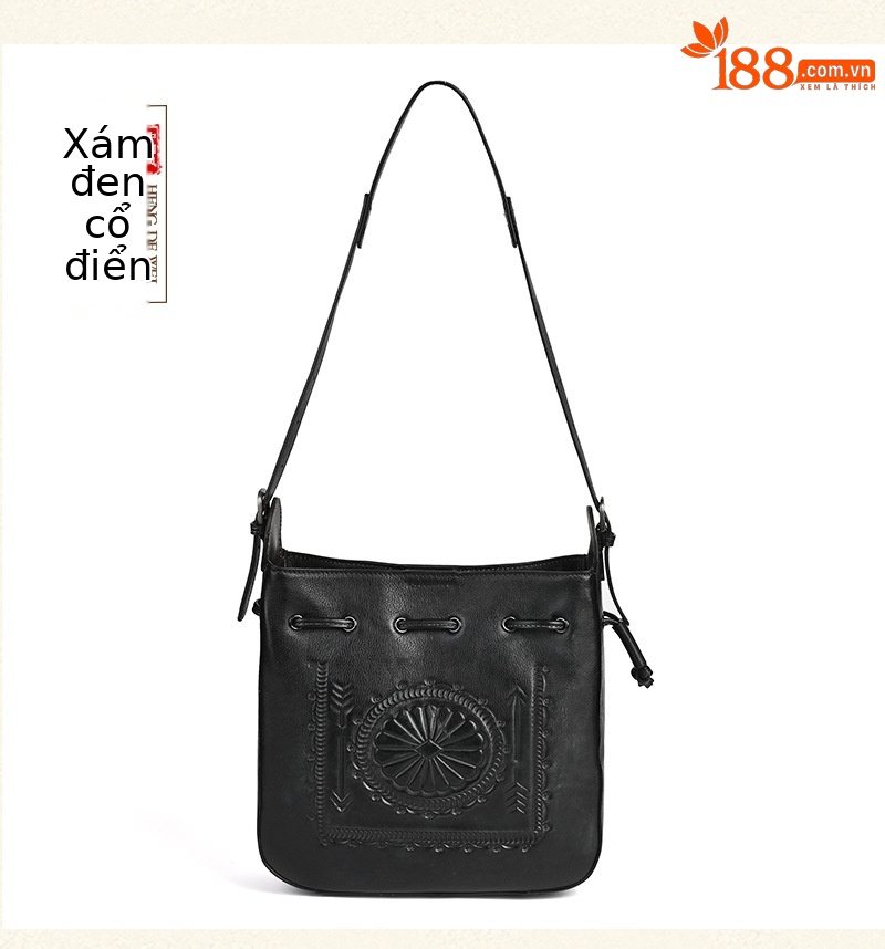Túi tote da bò cổ điển phong cách vintage, đáy rộng, dung tích lớn, quai đeo vai — Màu xanh lá cây chi tiết 22
