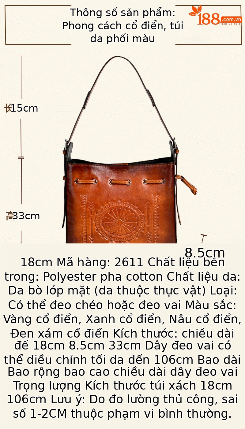 Túi tote da bò cổ điển phong cách vintage, đáy rộng, dung tích lớn, quai đeo vai — Màu xanh lá cây chi tiết 5