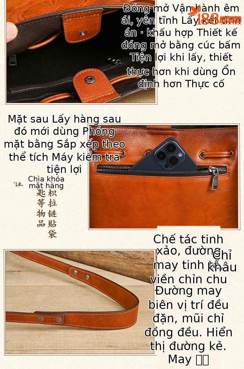 Túi tote da bò cổ điển phong cách vintage, đáy rộng, dung tích lớn, quai đeo vai — Màu xanh lá cây chi tiết 13