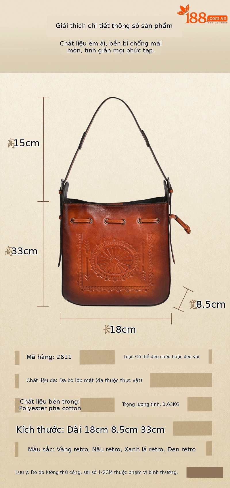 Túi tote da bò cổ điển phong cách vintage, đáy rộng, dung tích lớn, quai đeo vai — Màu xanh lá cây chi tiết 24