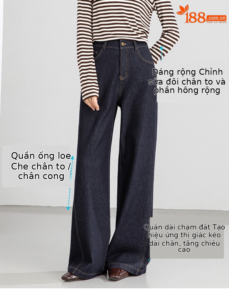 Quần jean nữ ống rộng dáng suông xanh đậm — Xanh da trờicolor chi tiết 4