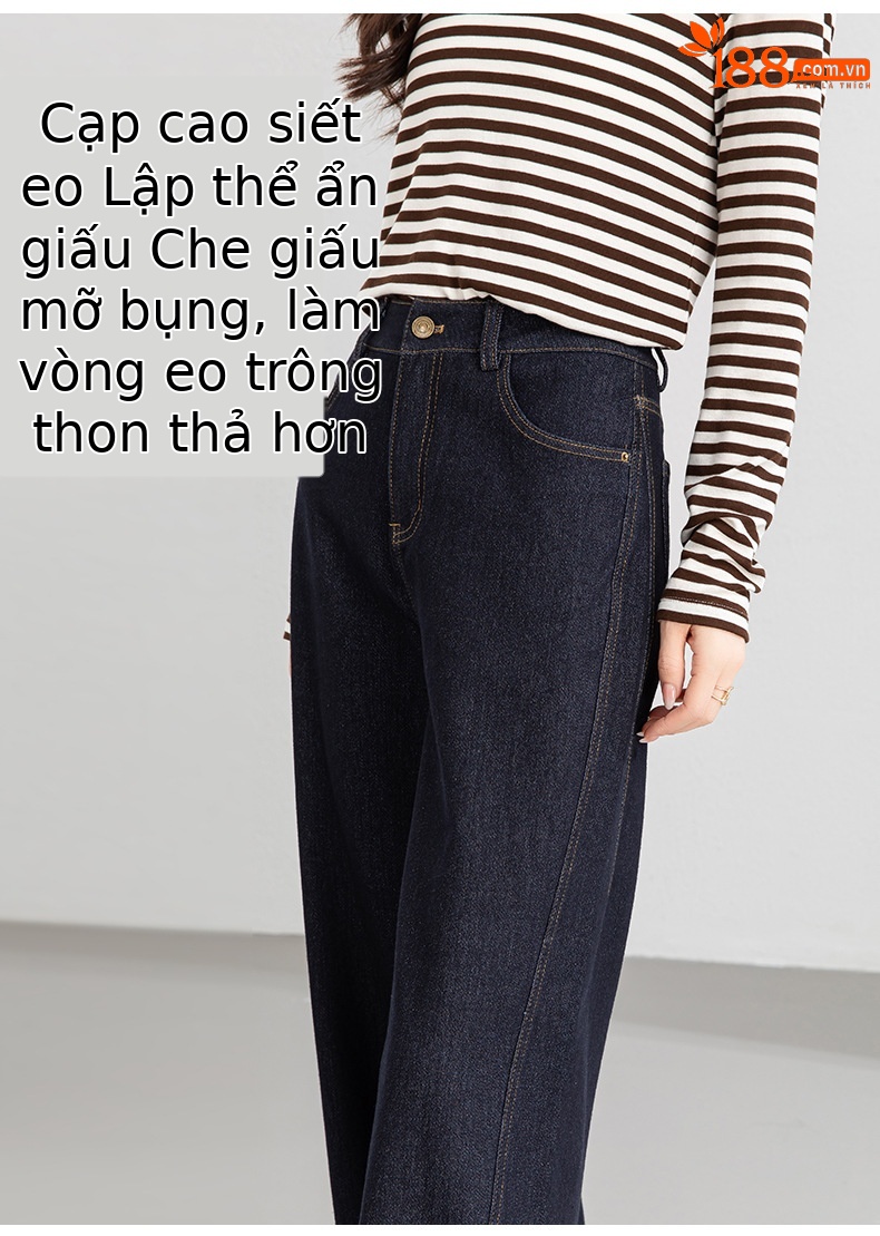 Quần jean nữ ống rộng dáng suông xanh đậm — Xanh da trờicolor chi tiết 8
