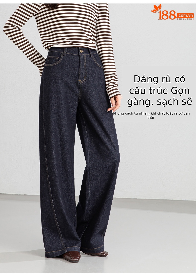 Quần jean nữ ống rộng dáng suông xanh đậm — Xanh da trờicolor chi tiết 9