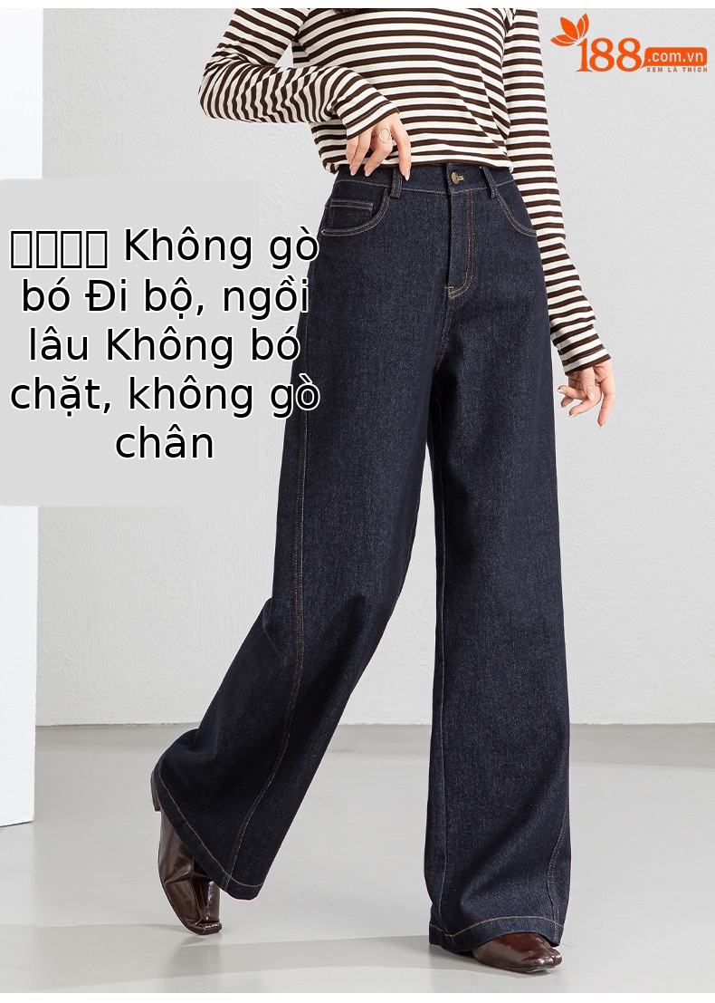 Quần jean nữ ống rộng dáng suông xanh đậm — Xanh da trờicolor chi tiết 10