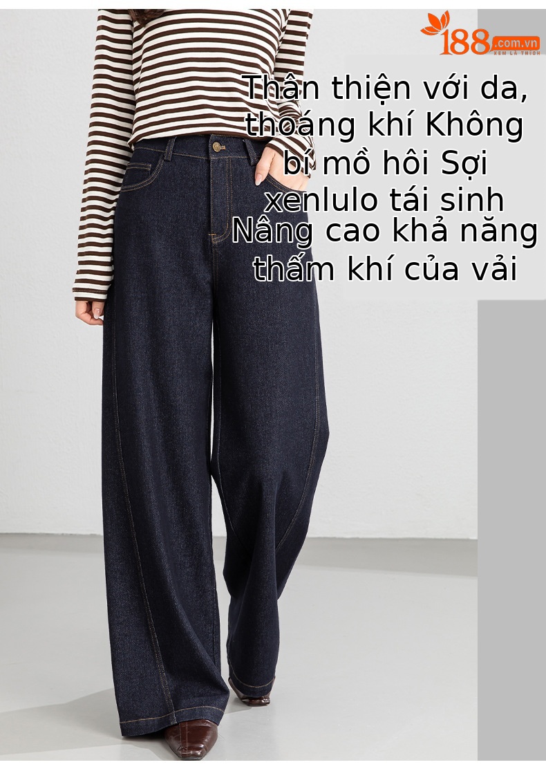 Quần jean nữ ống rộng dáng suông xanh đậm — Xanh da trờicolor chi tiết 11