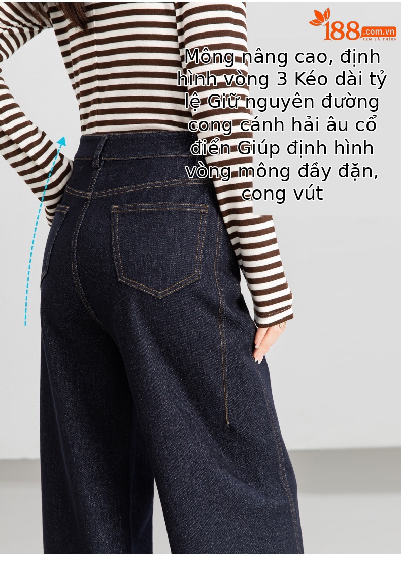 Quần jean nữ ống rộng dáng suông xanh đậm — Xanh da trờicolor chi tiết 12