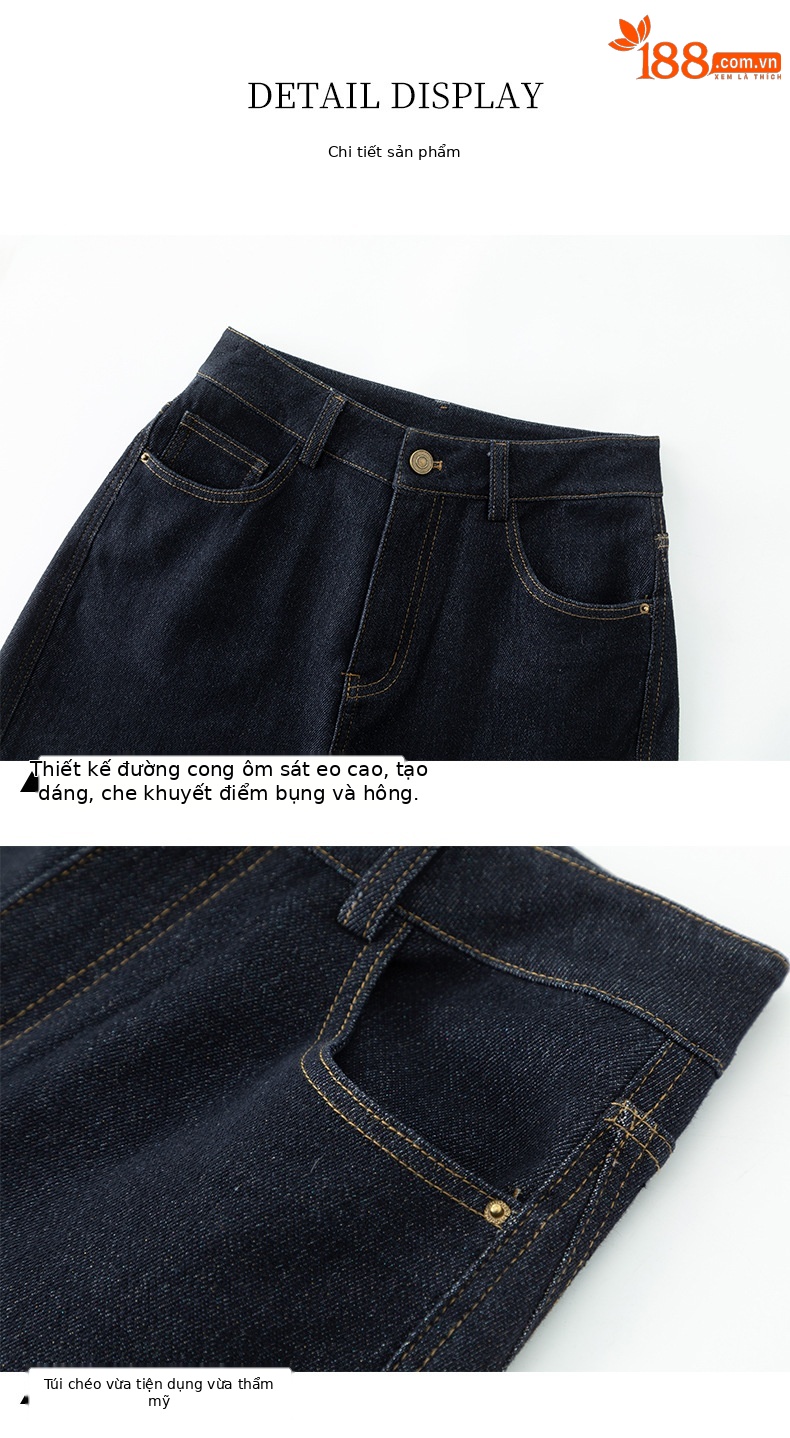 Quần jean nữ ống rộng dáng suông xanh đậm — Xanh da trờicolor chi tiết 13