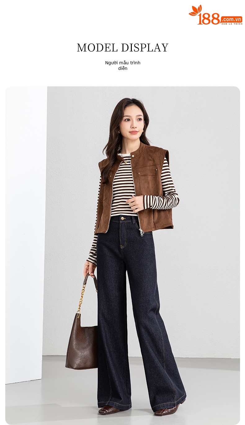 Quần jean nữ ống rộng dáng suông xanh đậm — Xanh da trờicolor chi tiết 17