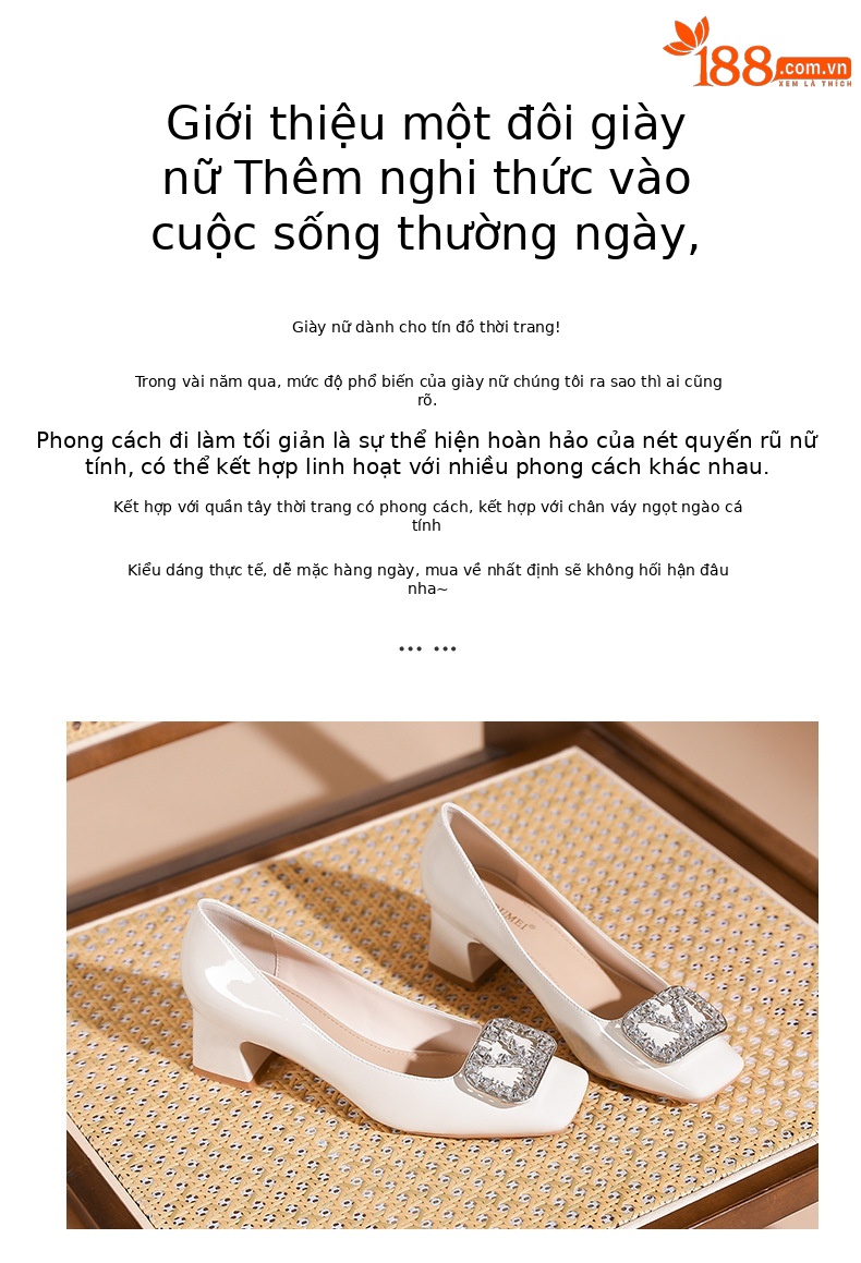 Giày cao gót nữ mũi vuông gót thô ổn định kiểu Pháp cổ V khóa — màu hồng nude chi tiết 2